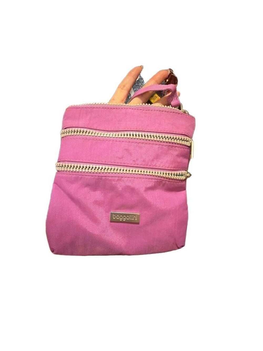 Baggallini Triple Zip Small Crossbody Bag in Orchid Rose
